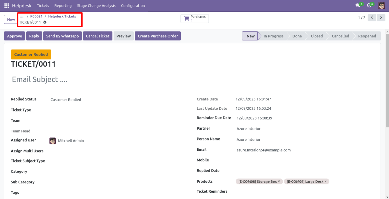 Created Helpdesk ticket form view