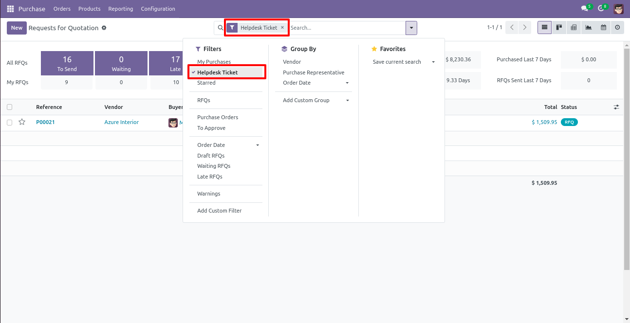 Filter purchase orders by linked Helpdesk tickets