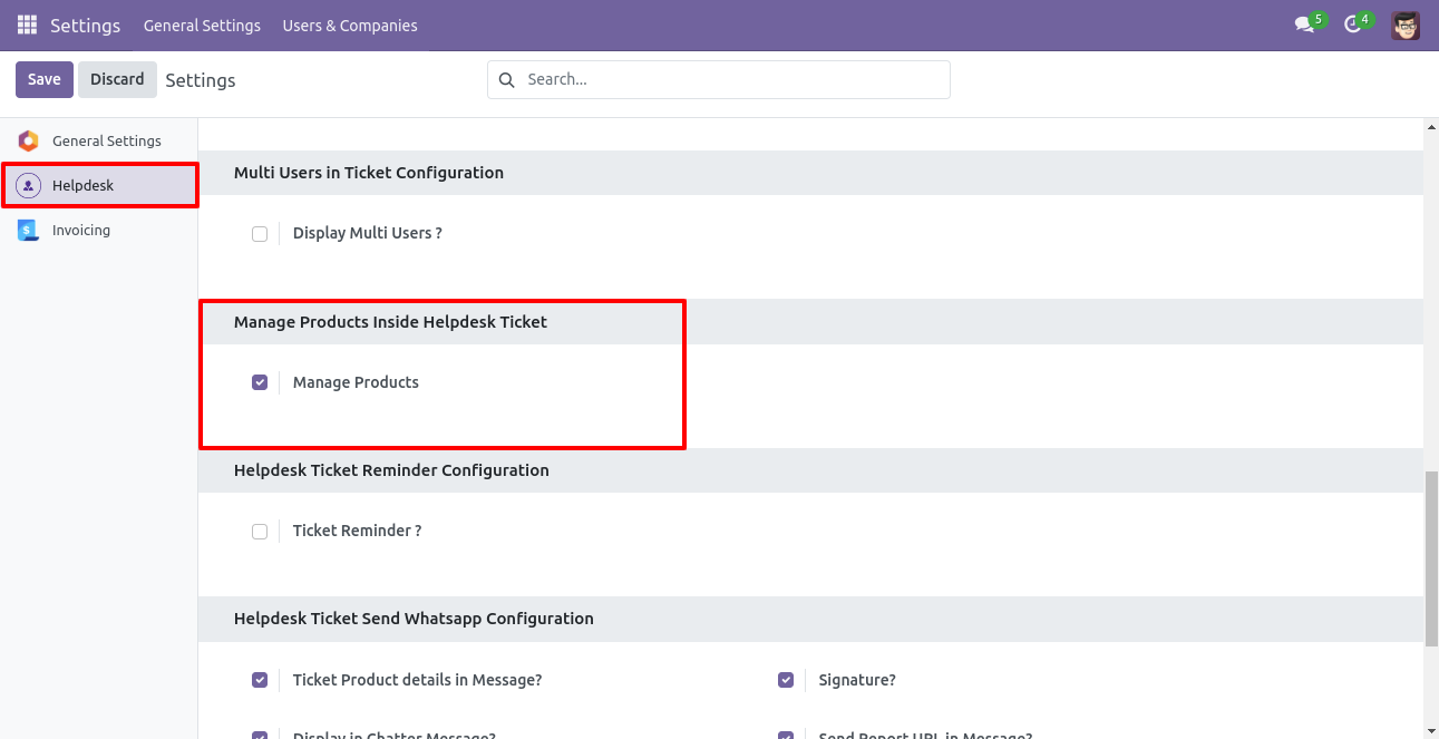 Enable Manage Products in Helpdesk settings