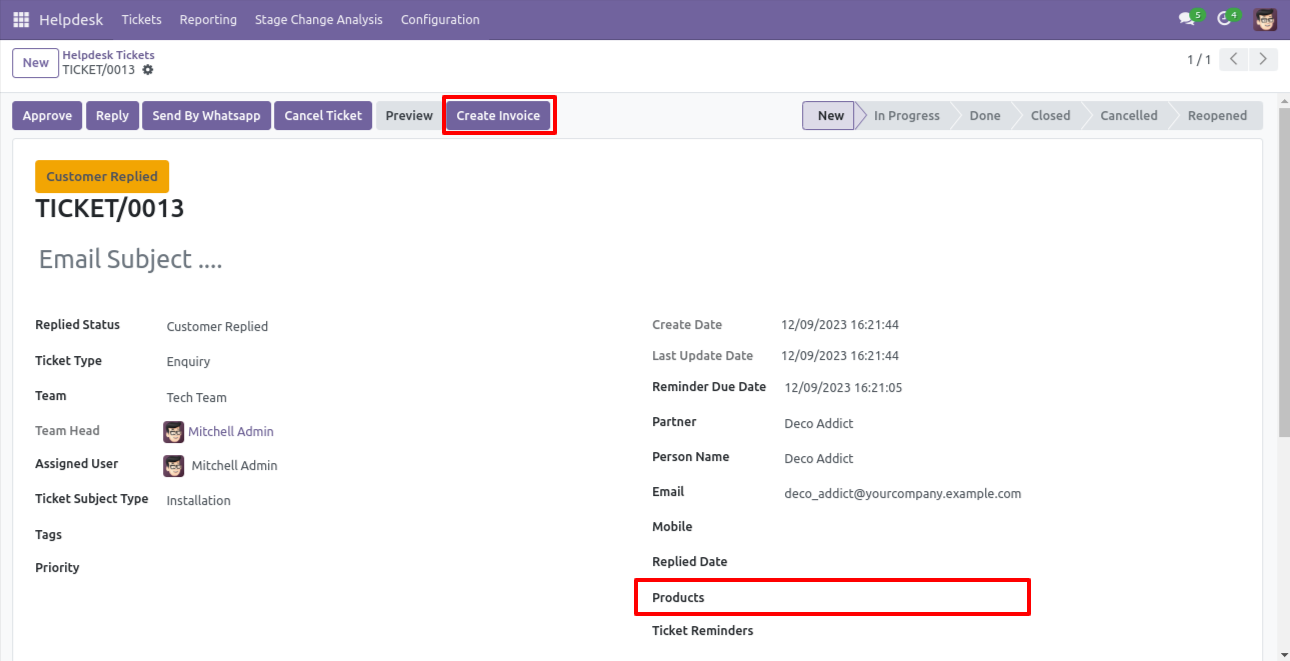 Create an invoice from the Helpdesk ticket