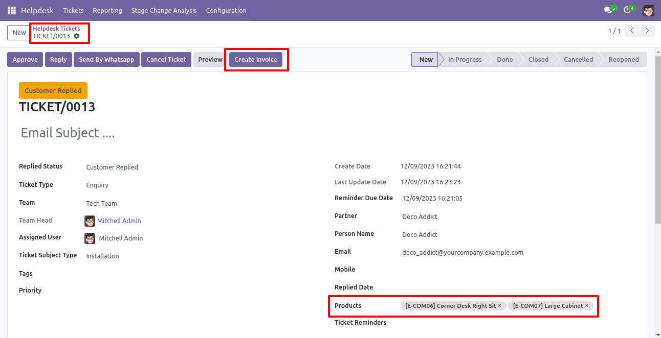 Select products to create an invoice