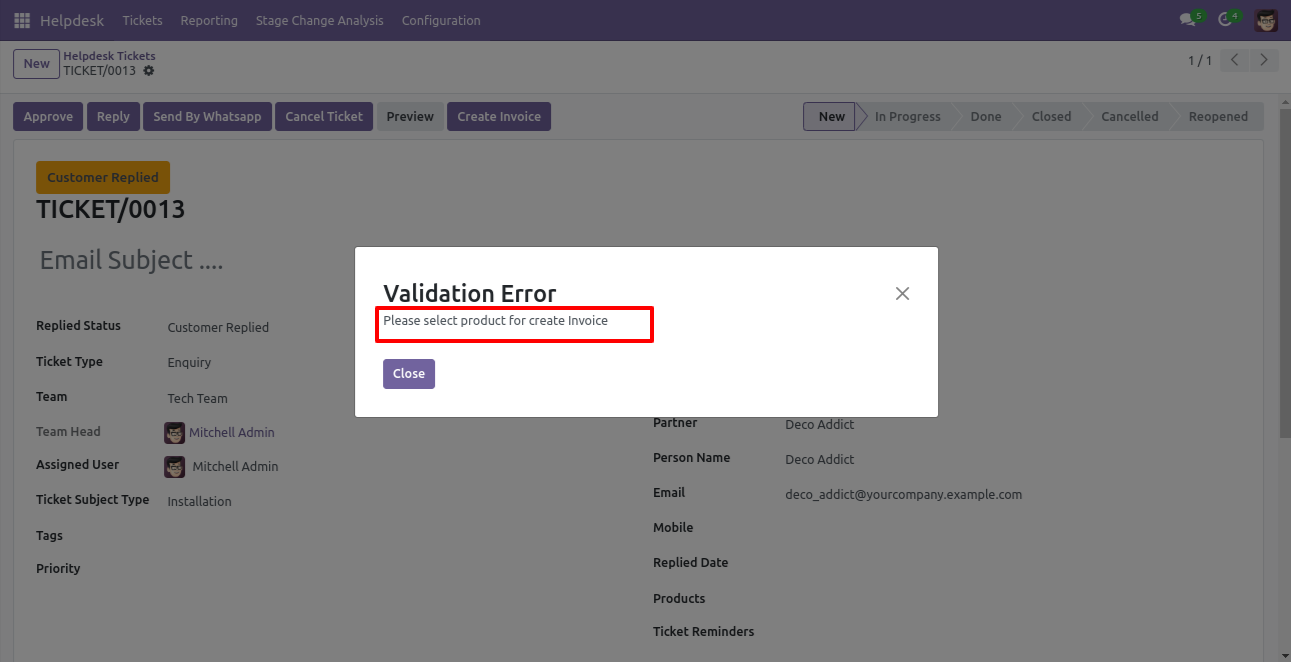 Warning when creating an invoice without products