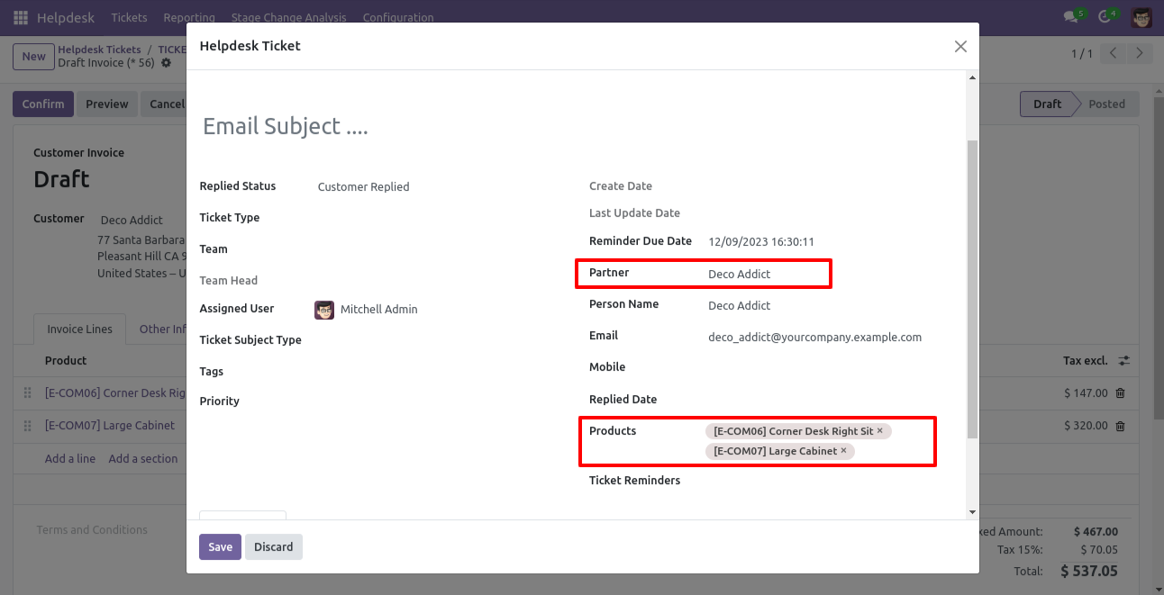 Create Ticket wizard with ticket details