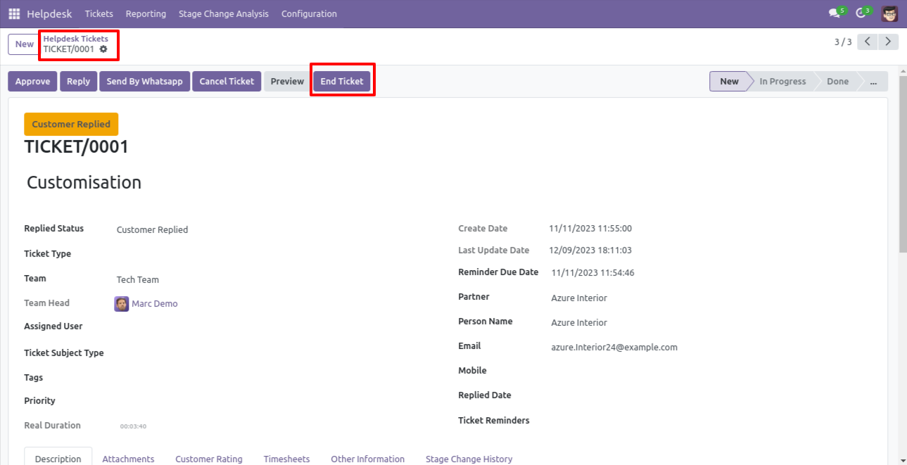 End Helpdesk ticket timer from ticket view