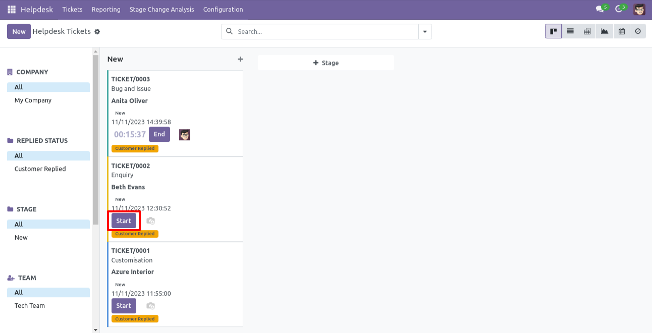 Start another Helpdesk ticket timer with an active timer