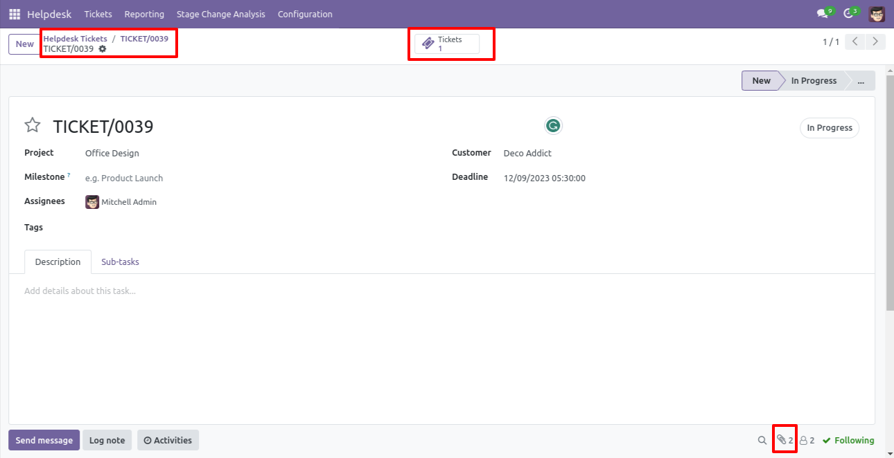Helpdesk ticket information and attachments transferred to task
