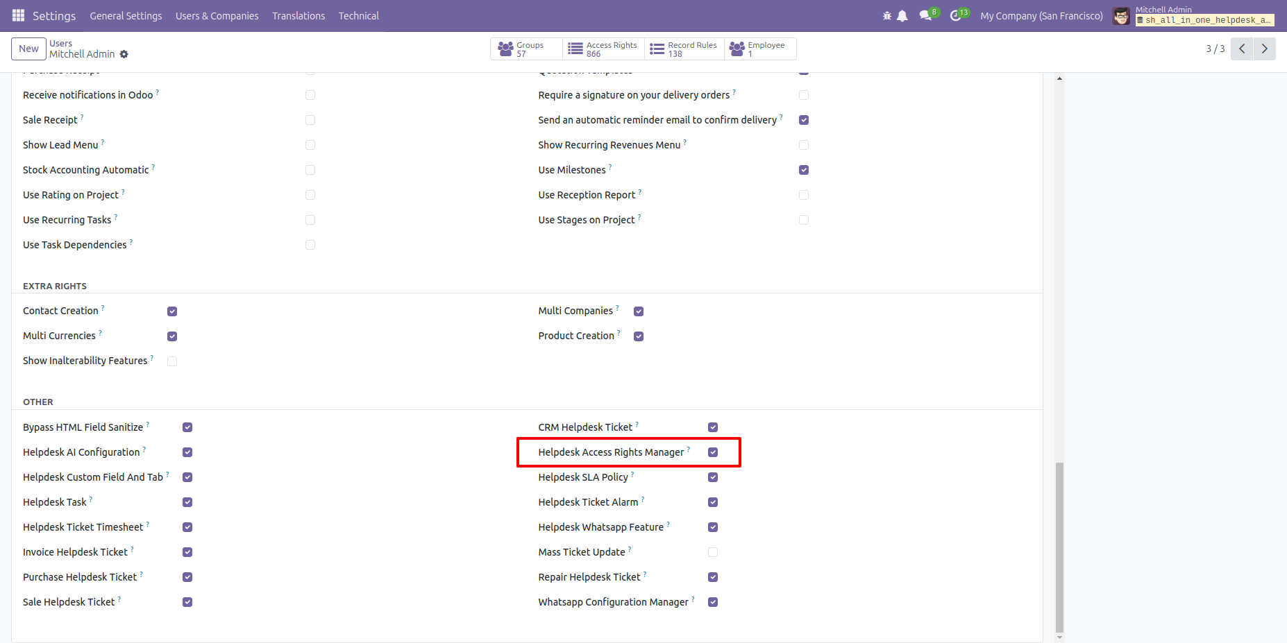 Enable Helpdesk Access Rights Manager for users