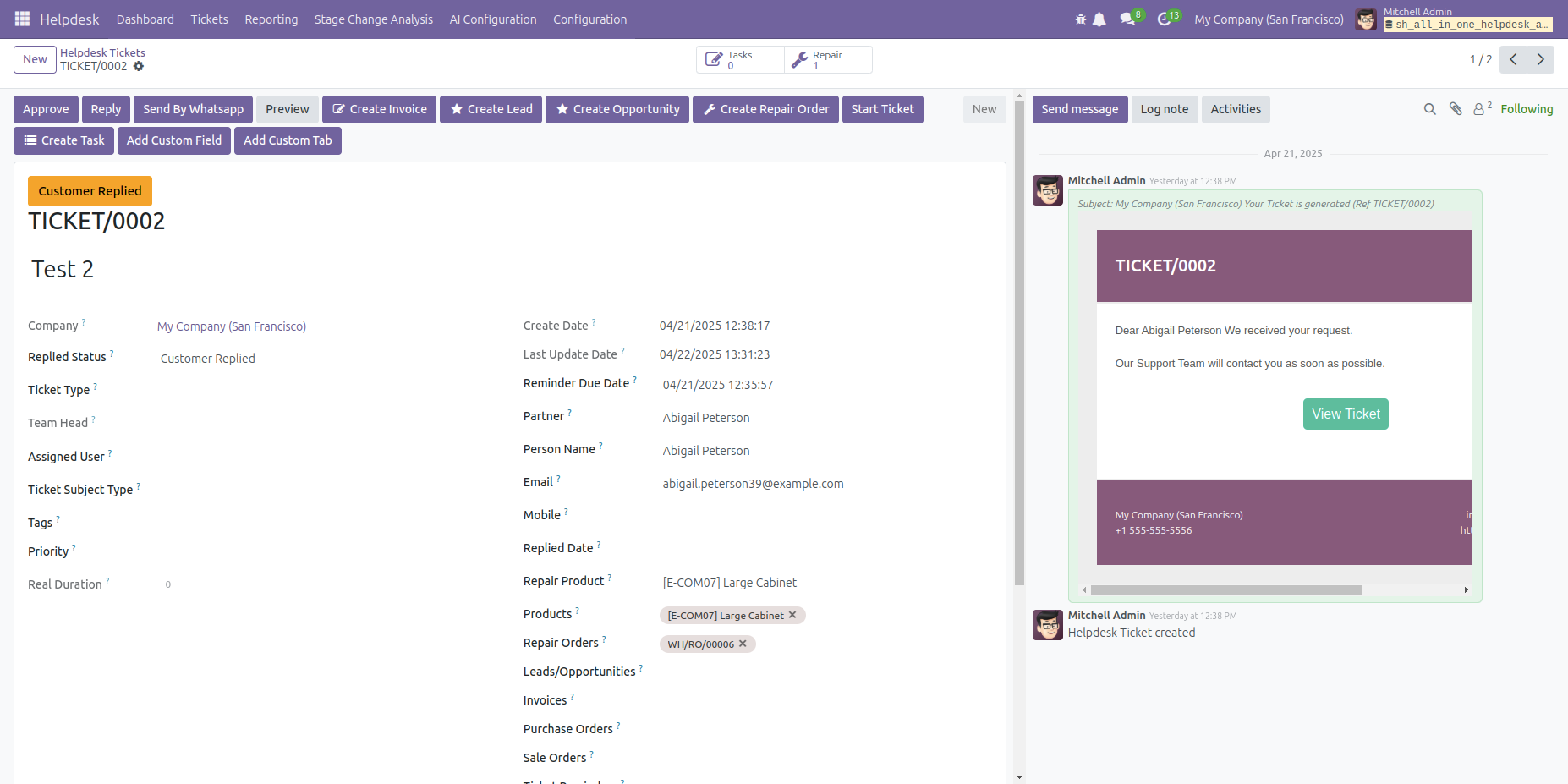 Helpdesk ticket without Sale Order, Purchase Order, and Description options