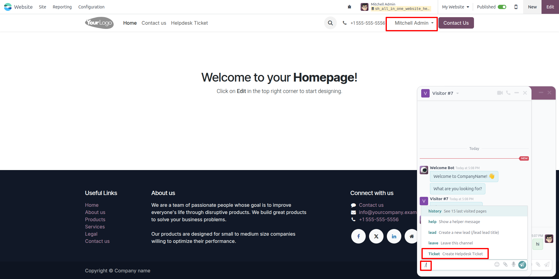 Open the Ticket option from the Live Chat command menu