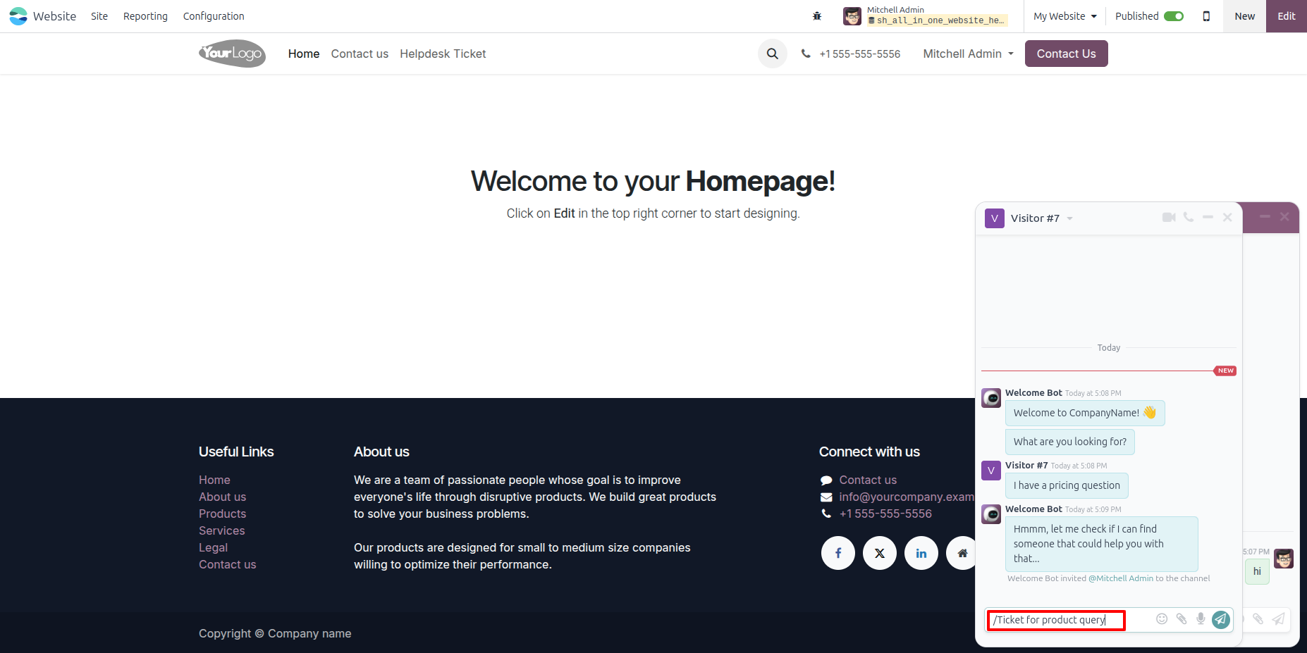 Add the Ticket command to the Live Chat chatter