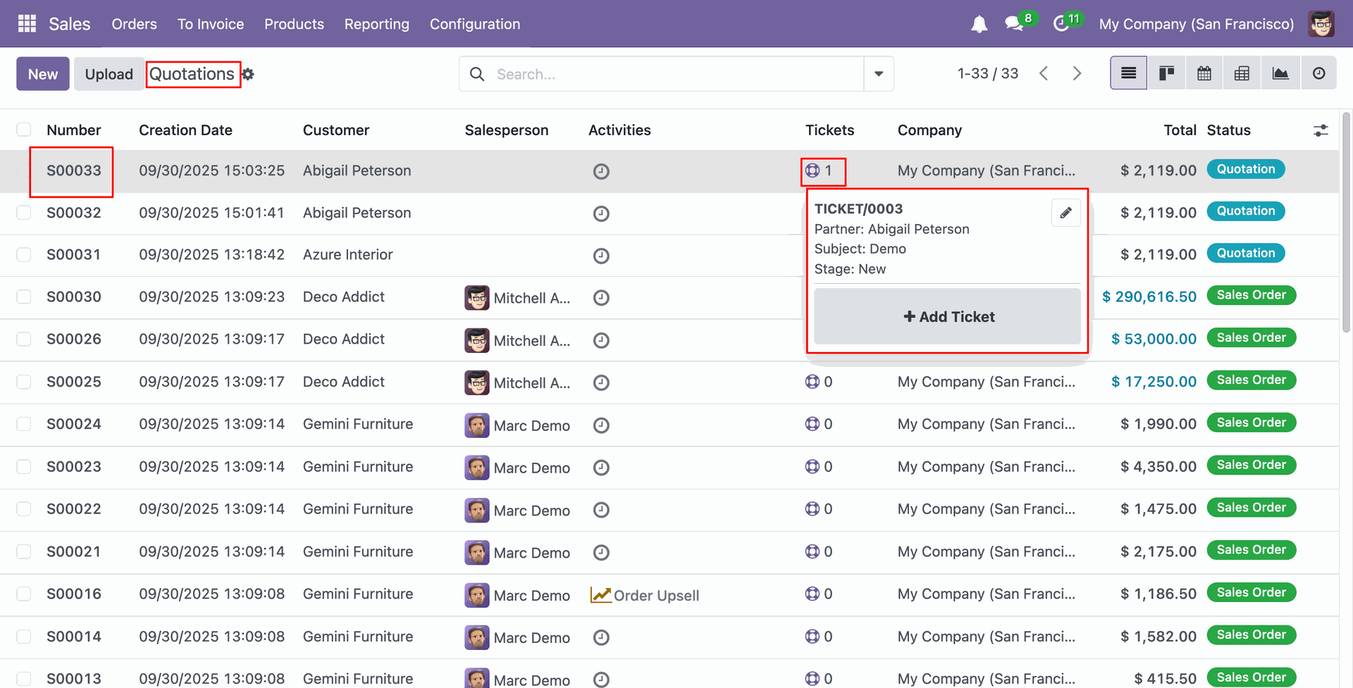 View Helpdesk ticket details from the Sale Order list view