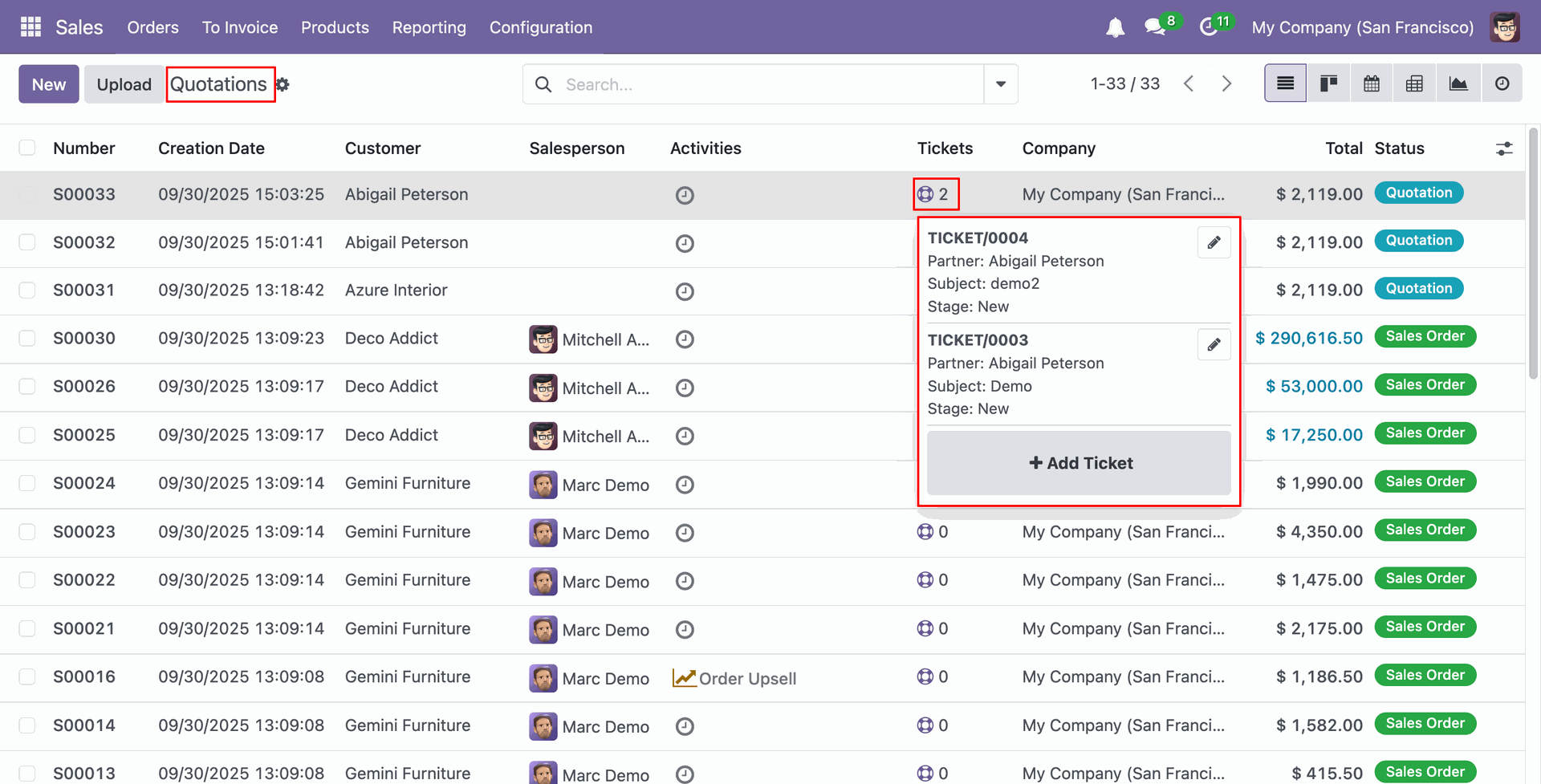 View multiple Helpdesk tickets linked to a Sale Order
