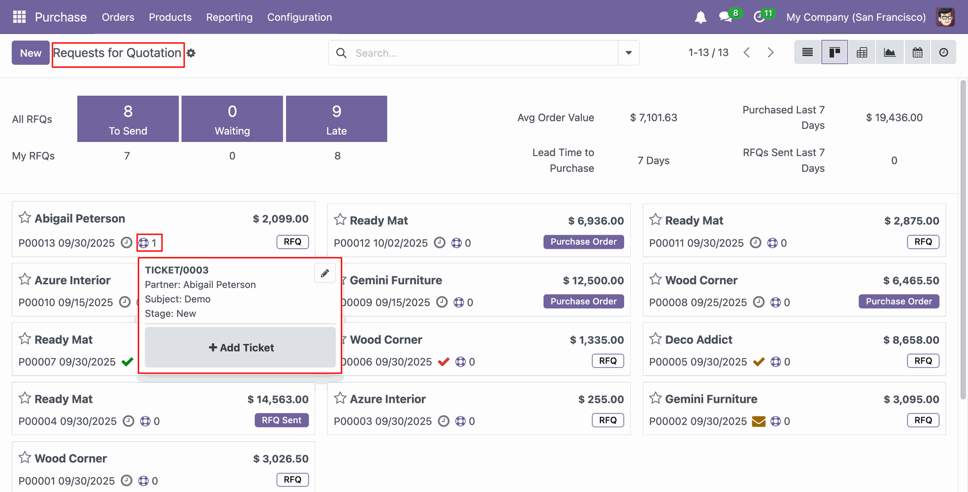 View Helpdesk ticket details from the RFQ Kanban view
