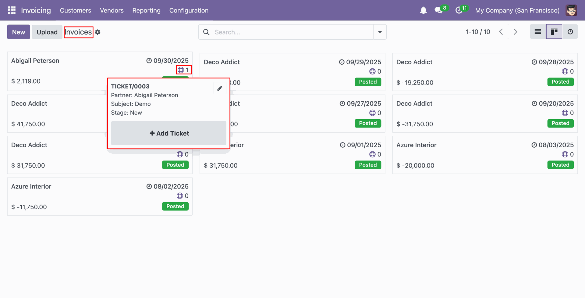 View Helpdesk ticket details from the Invoice Kanban view
