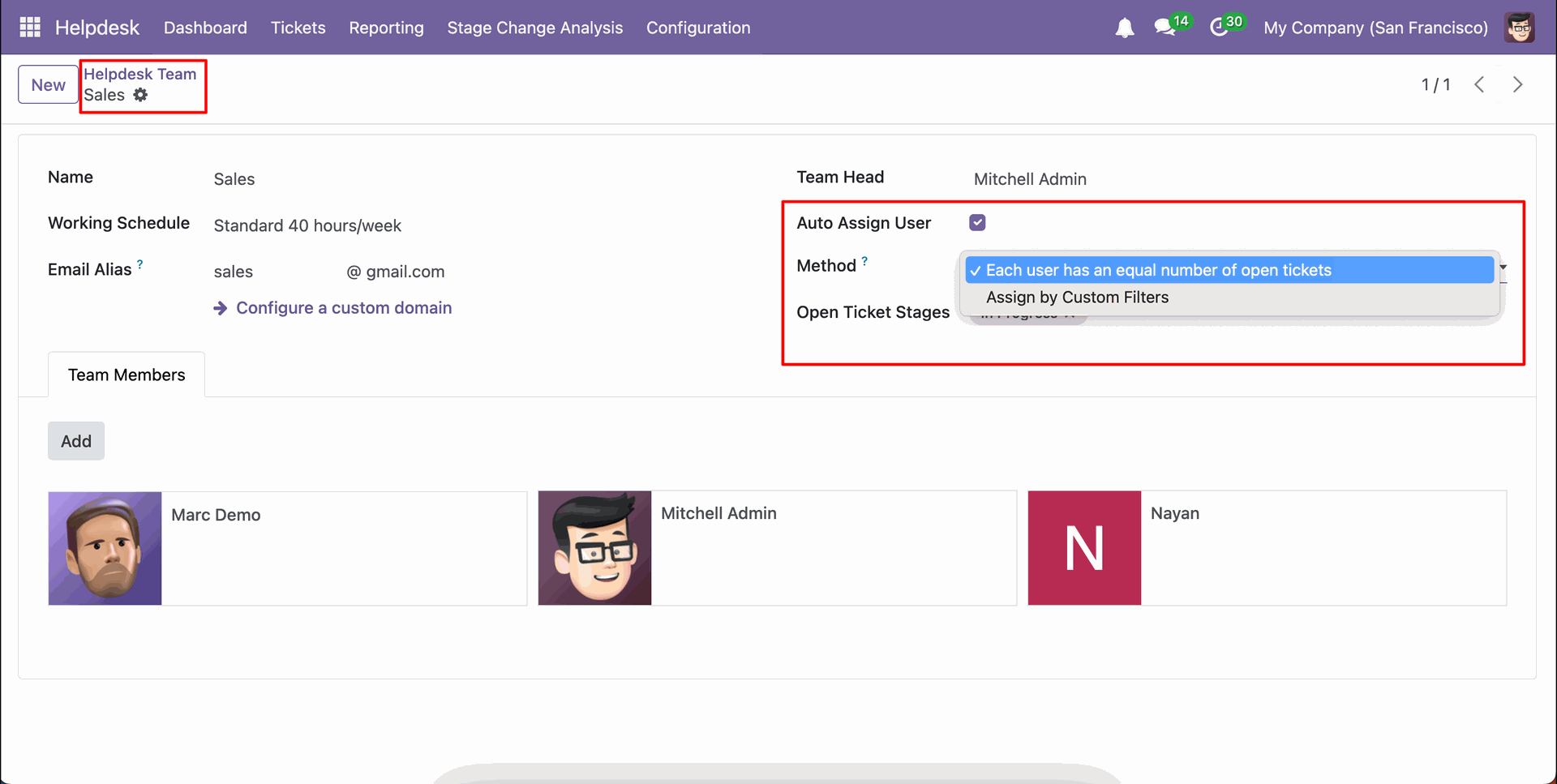 Configure Helpdesk team for equal ticket assignment
