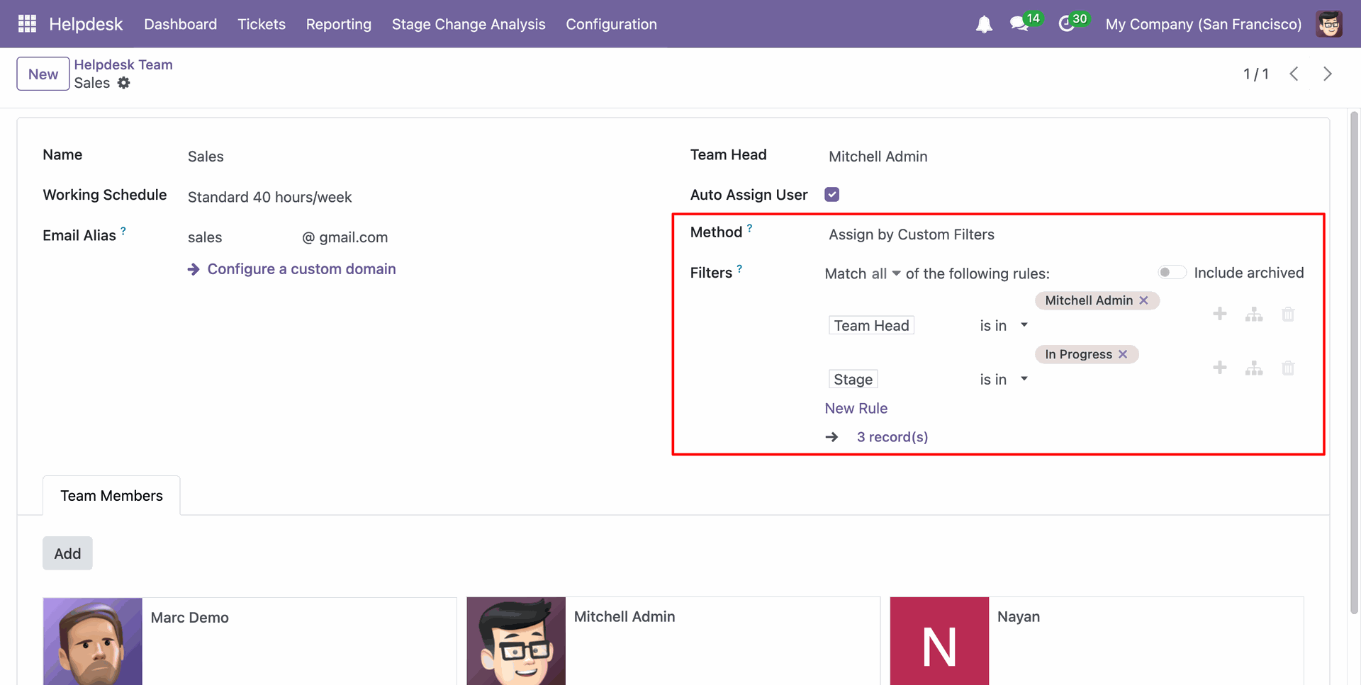Configure automatic ticket assignment using customer filters