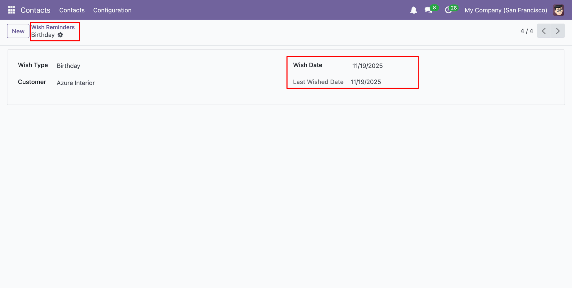 Wish Reminder form view