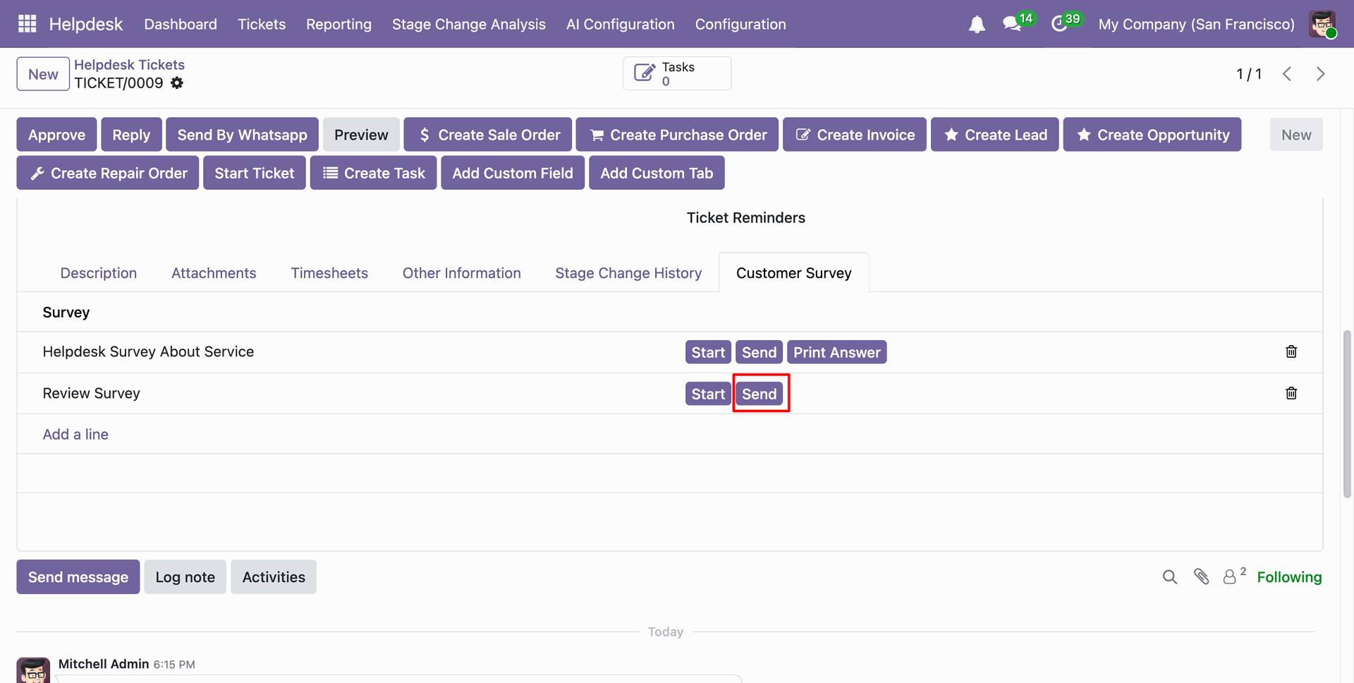 Send the Helpdesk survey by email