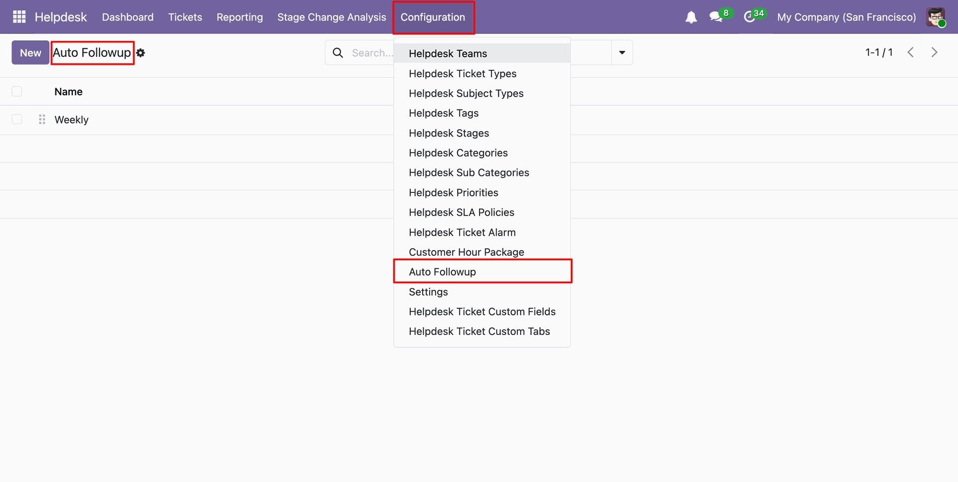 Auto Follow-up menu and tree view