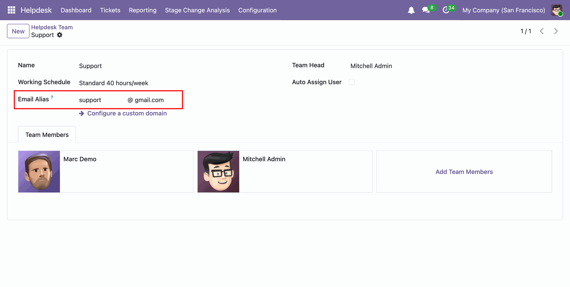 Set the email address for the Helpdesk team