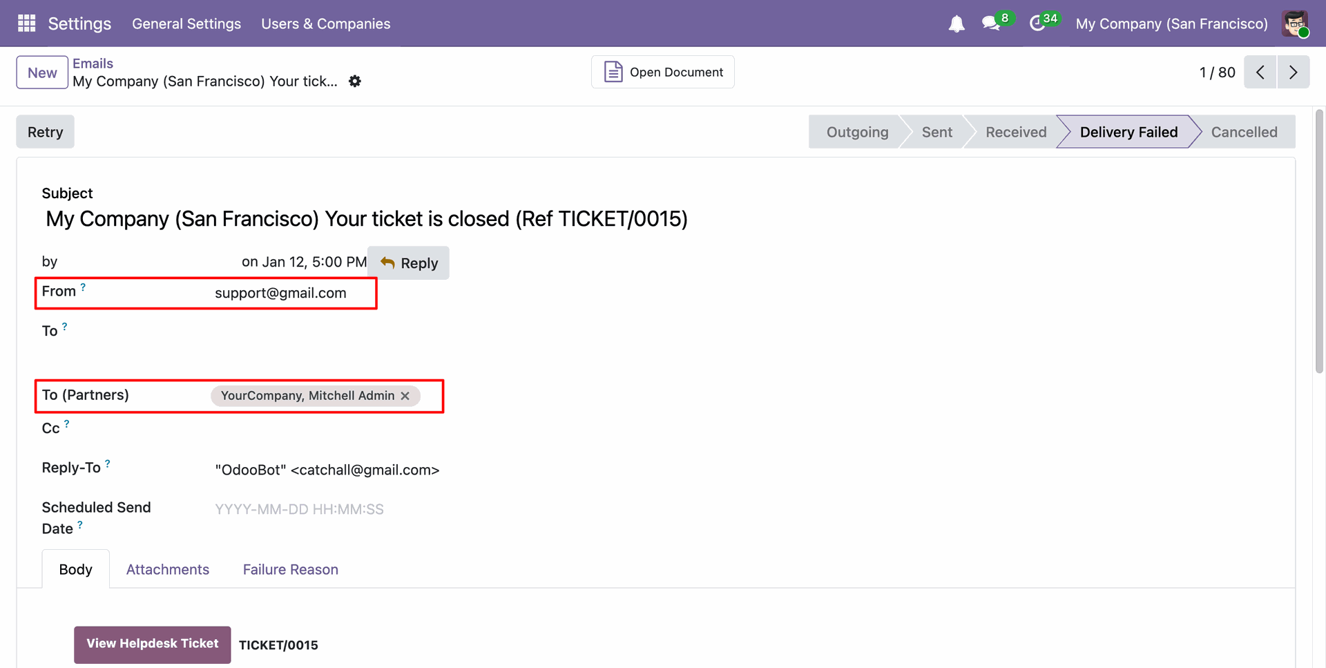 Auto follow-up email showing the sender and recipients