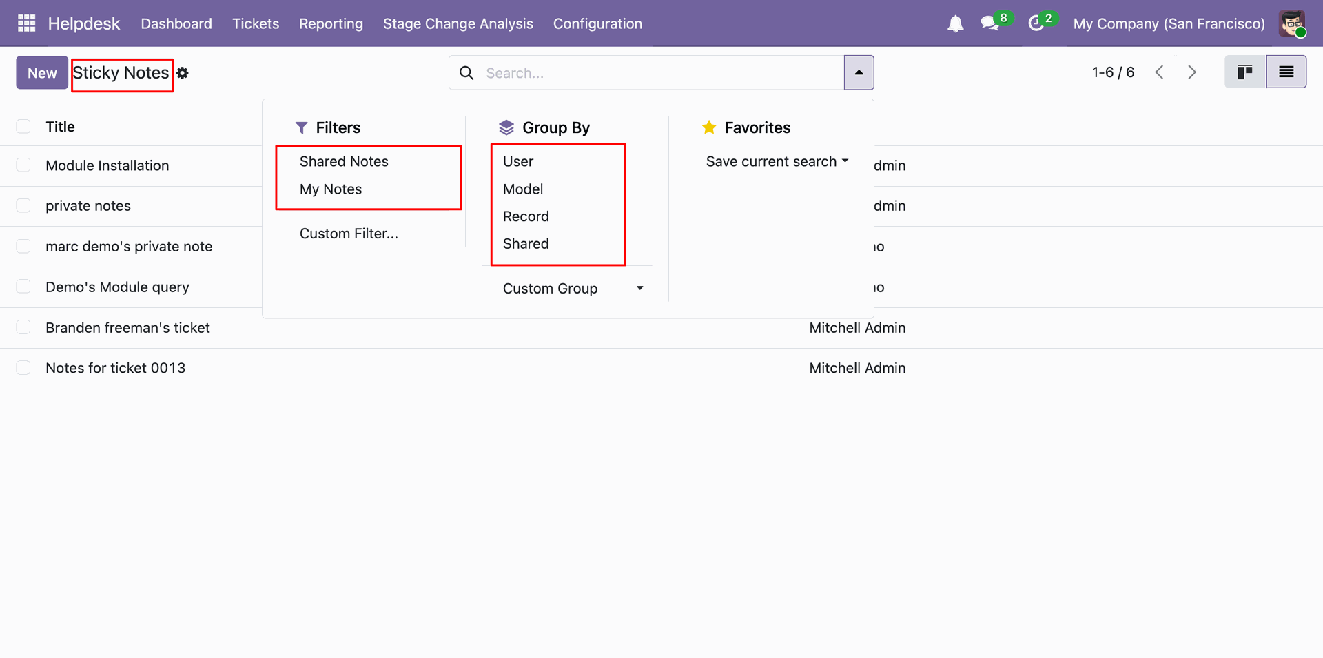 Filter and group Sticky Notes records