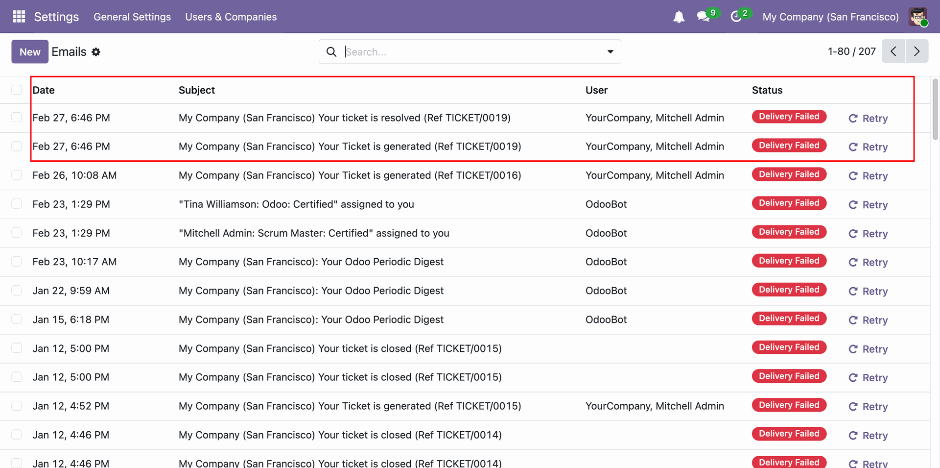 Partner receives a Helpdesk ticket email notification