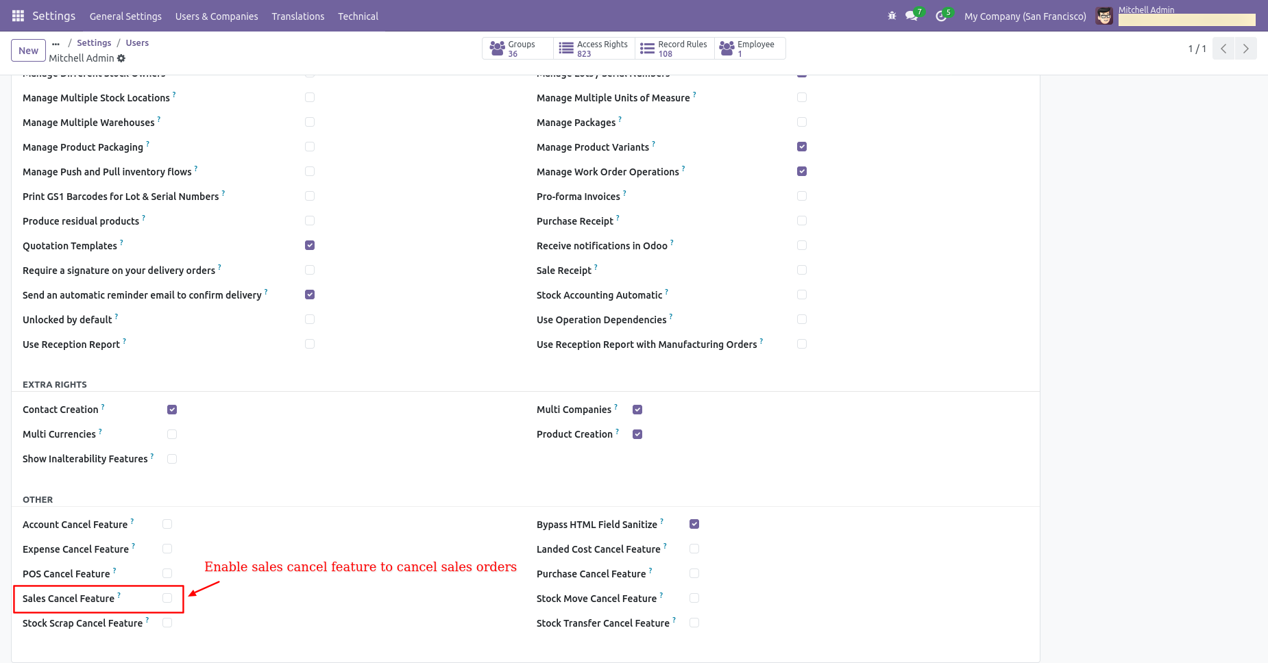 Odoo sales cancel feature configuration