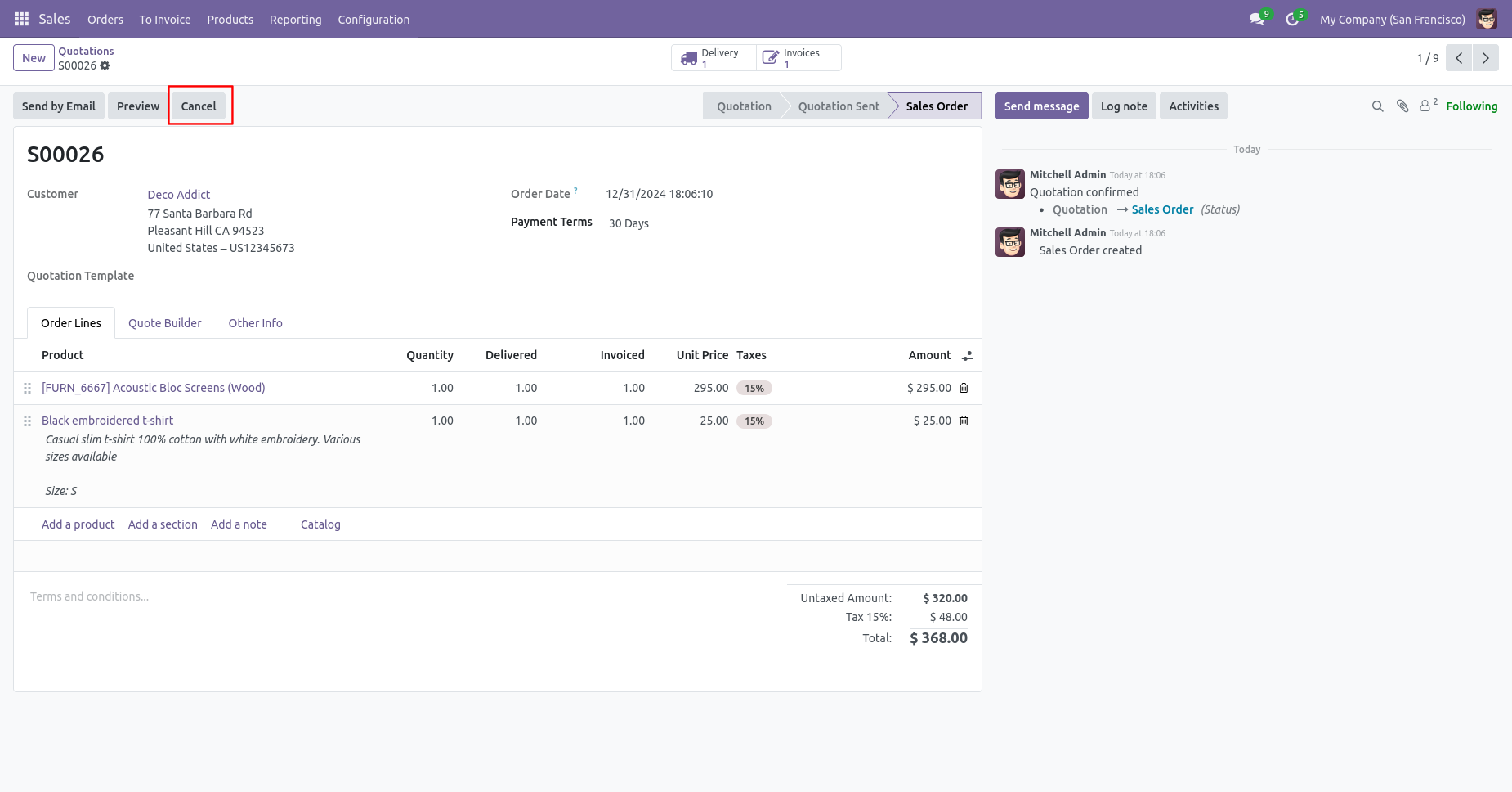 Odoo cancel sale order button