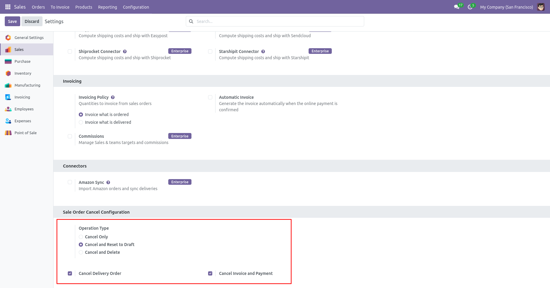 Odoo cancel and reset to draft configuration