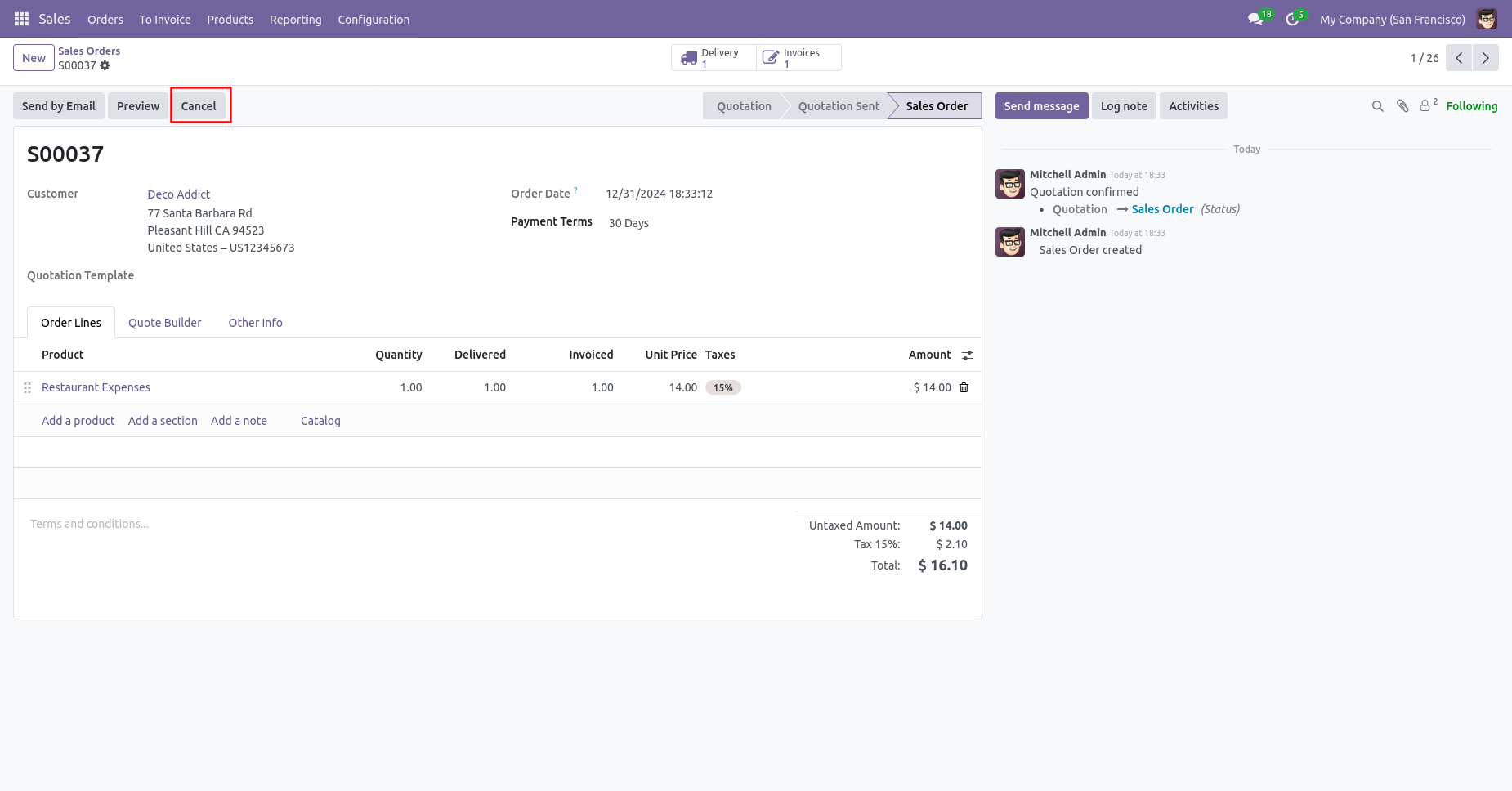 Odoo cancel sale order button