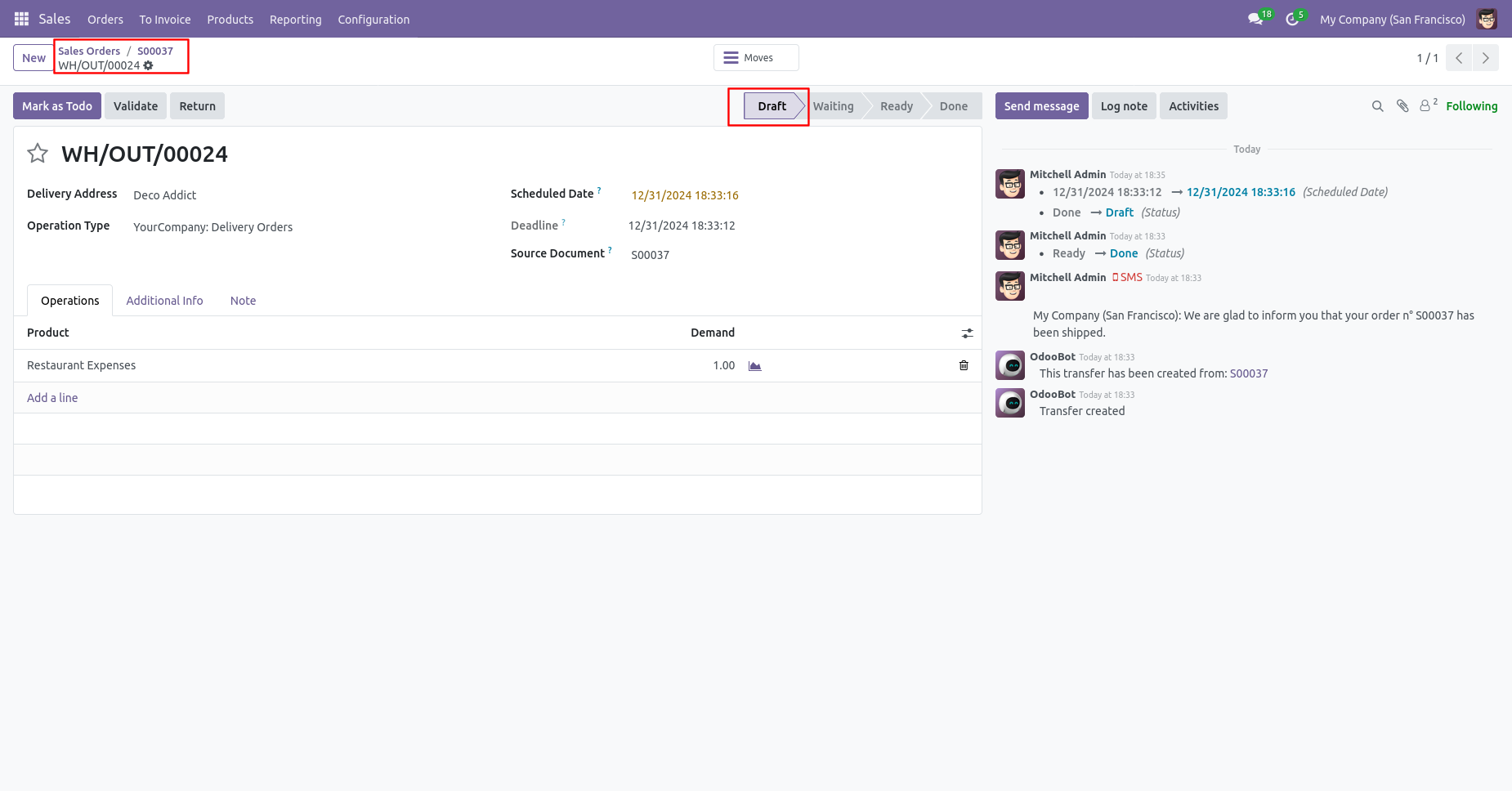Odoo delivery order reset to draft