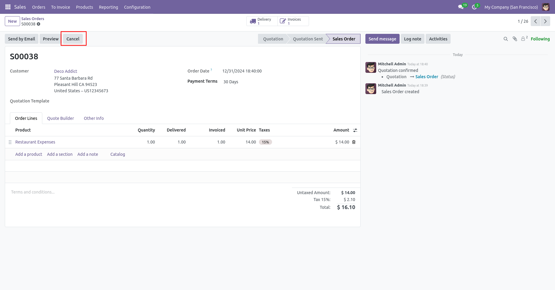 Odoo cancel sale order button