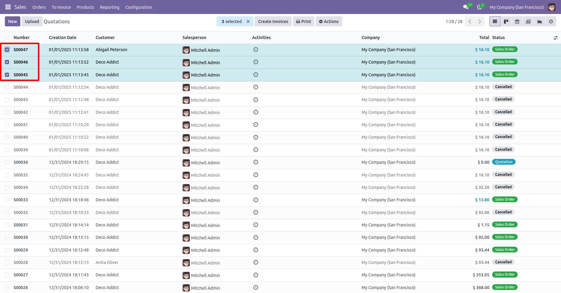 Odoo multiple sale orders selected