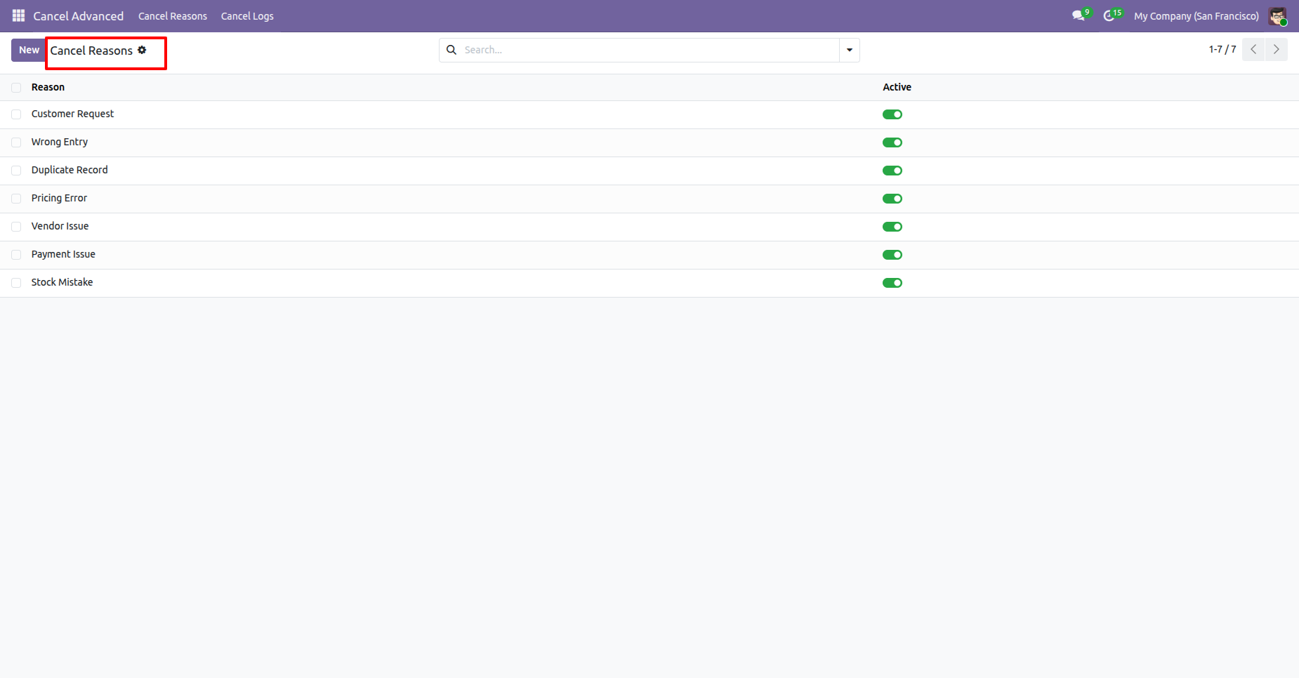 Odoo sale cancellation reasons configuration
