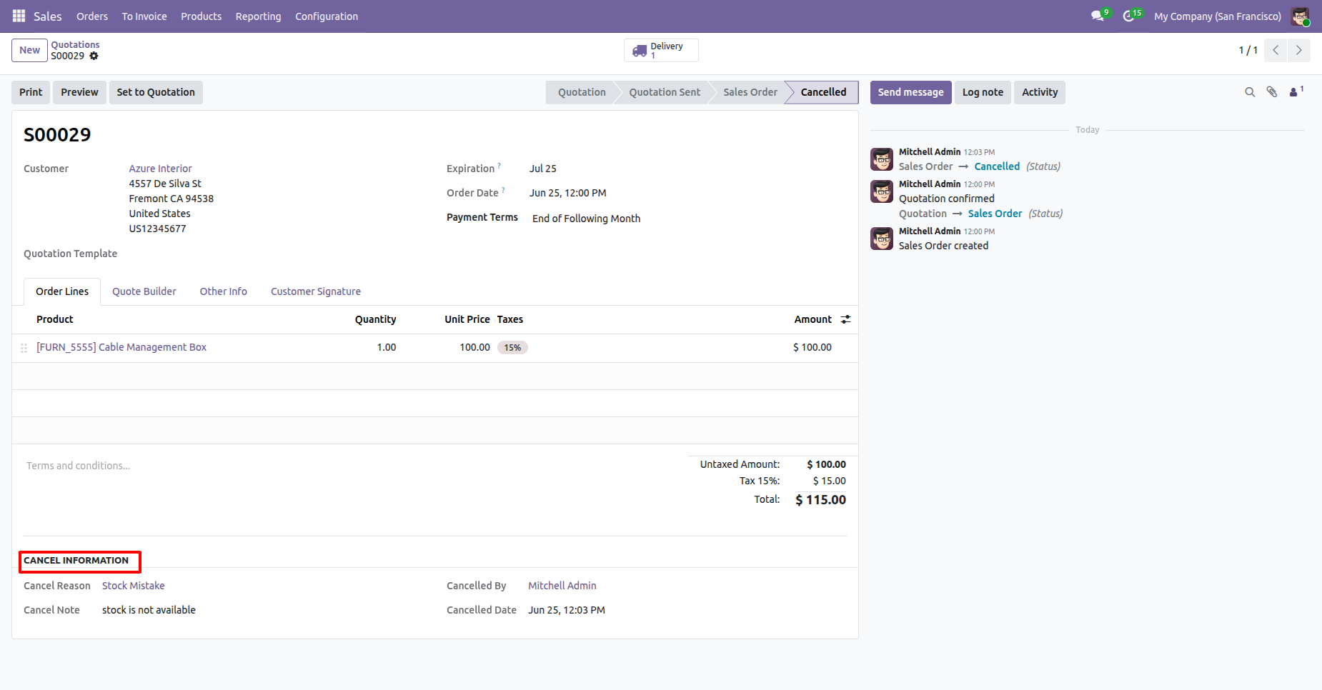 Odoo sale order cancellation details