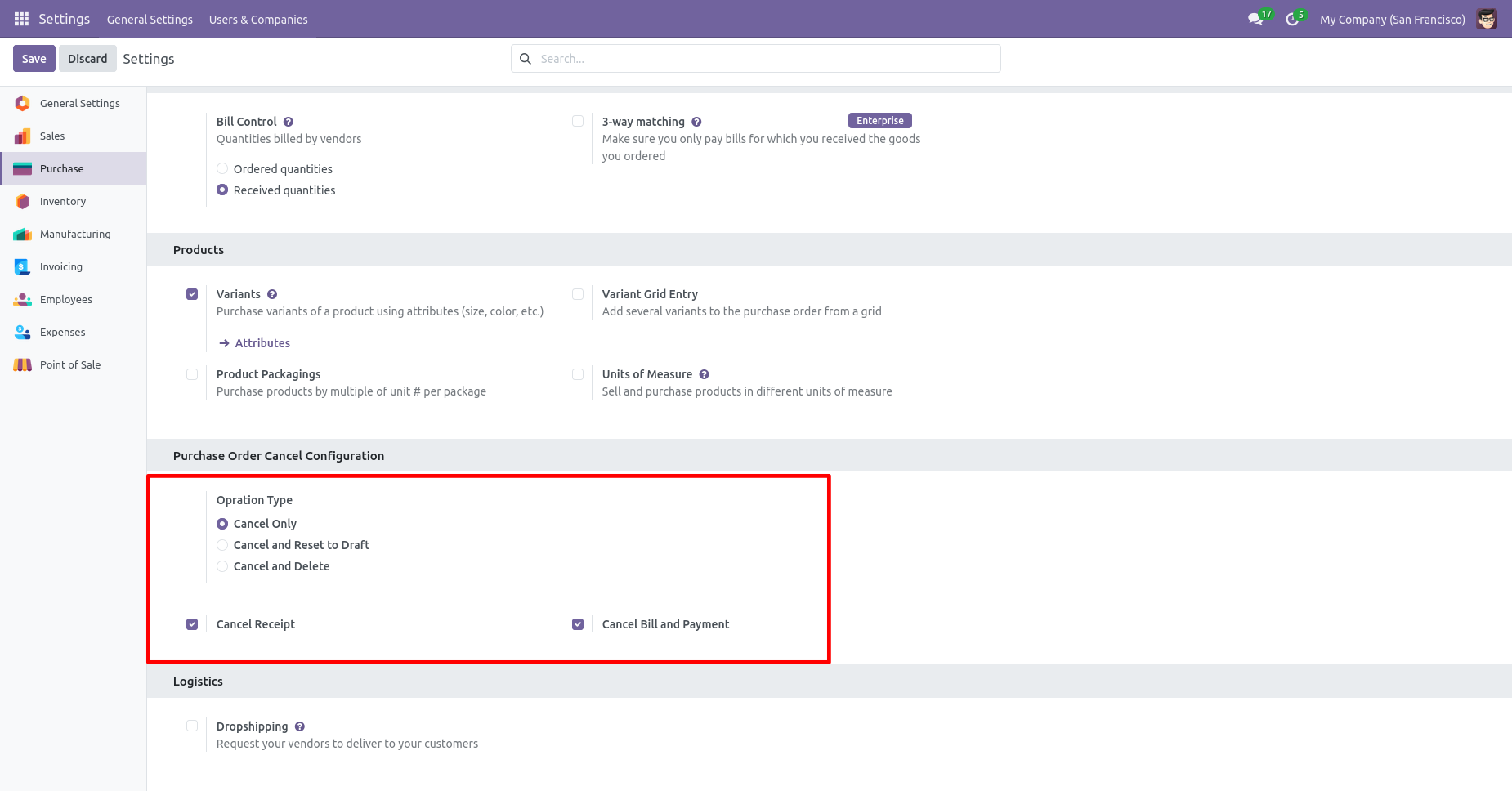 Purchase cancellation configuration