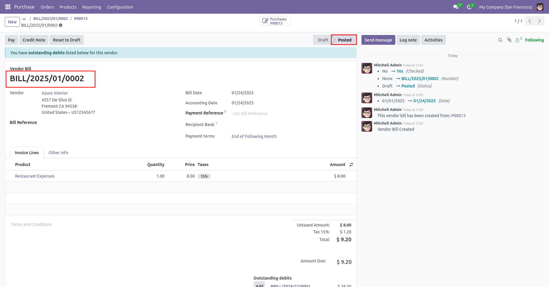 Posted purchase bill