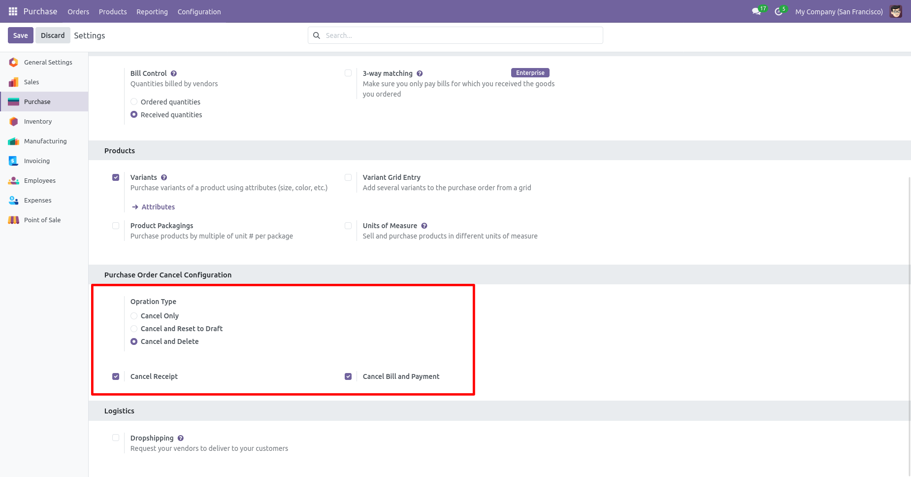 Purchase cancellation and delete configuration