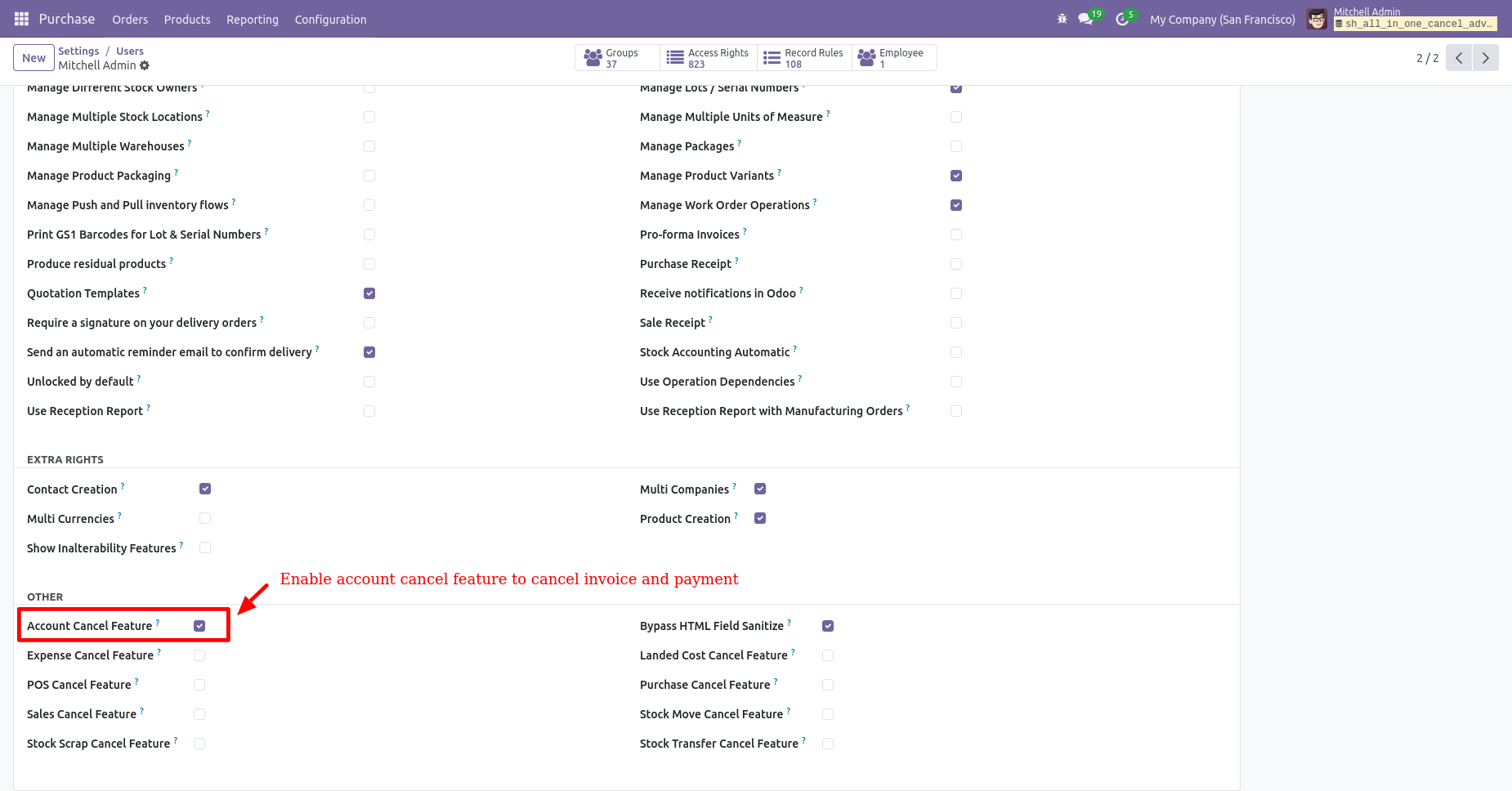 Invoice and payment cancellation configuration