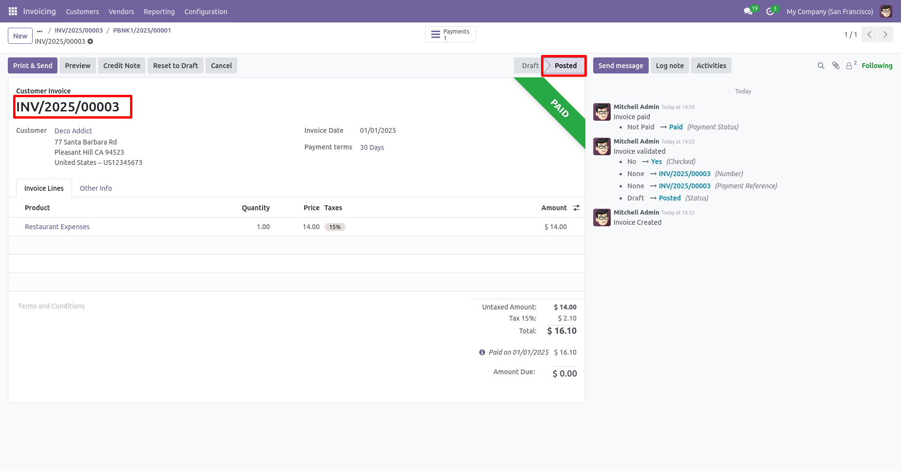Posted customer invoice