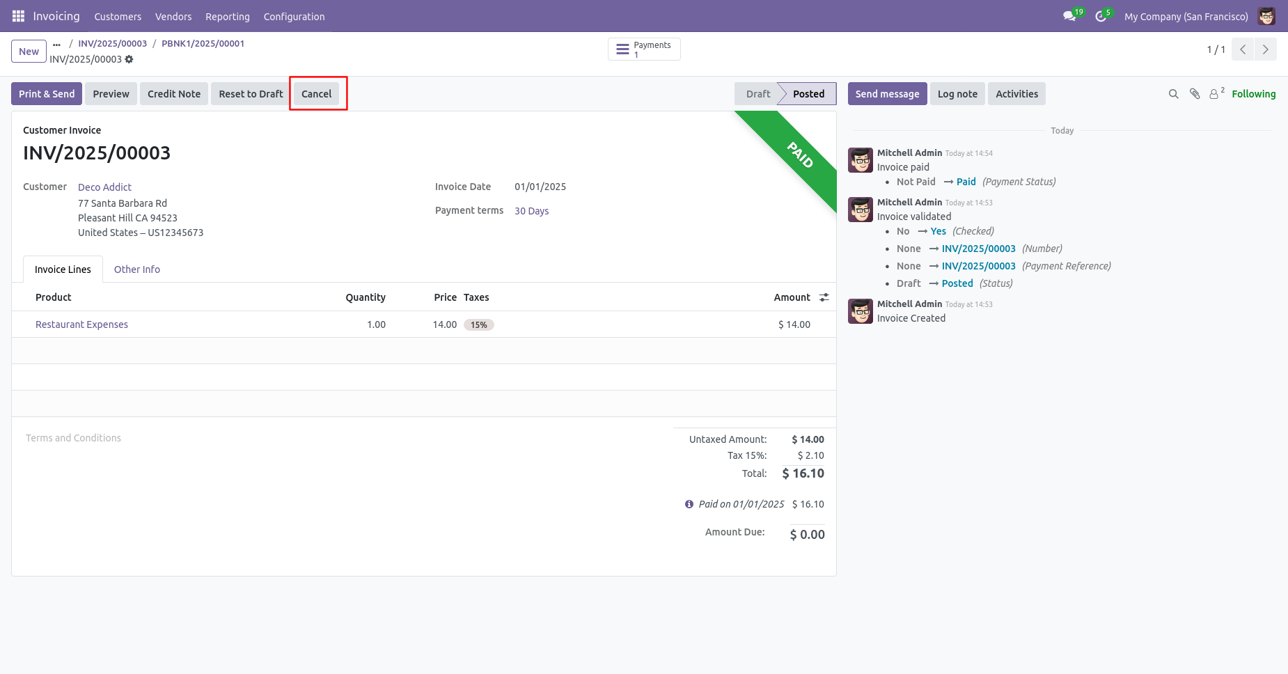 Cancel posted invoice