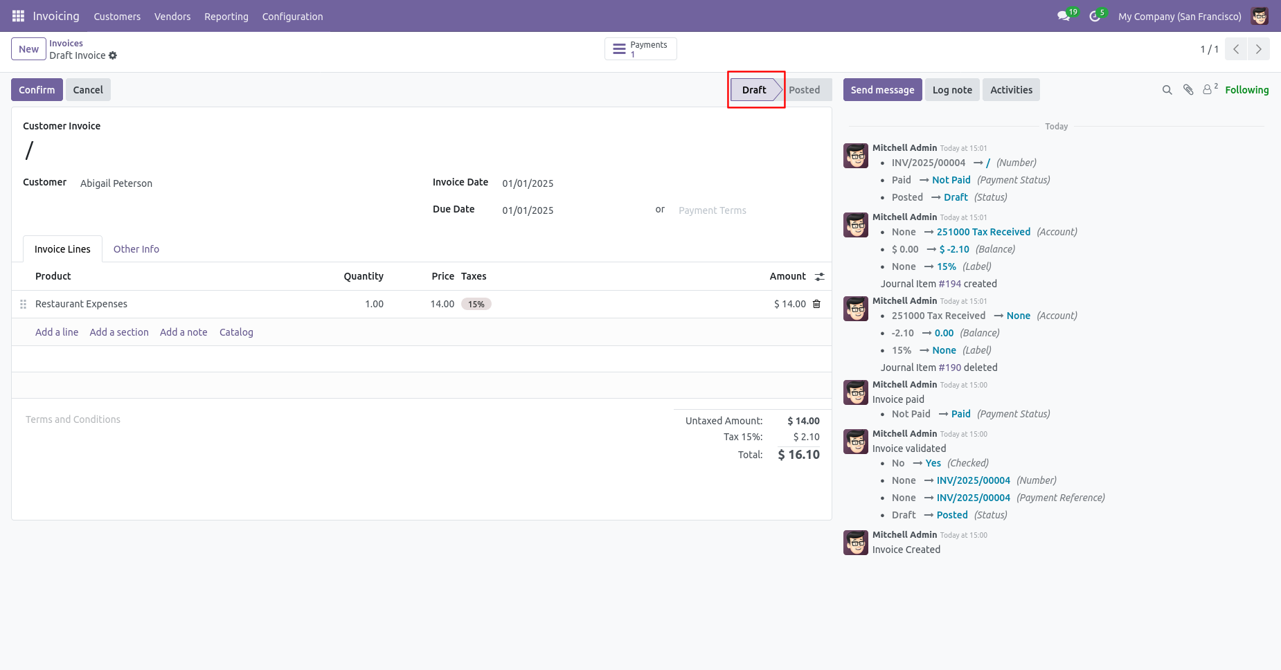 Invoice reset to draft