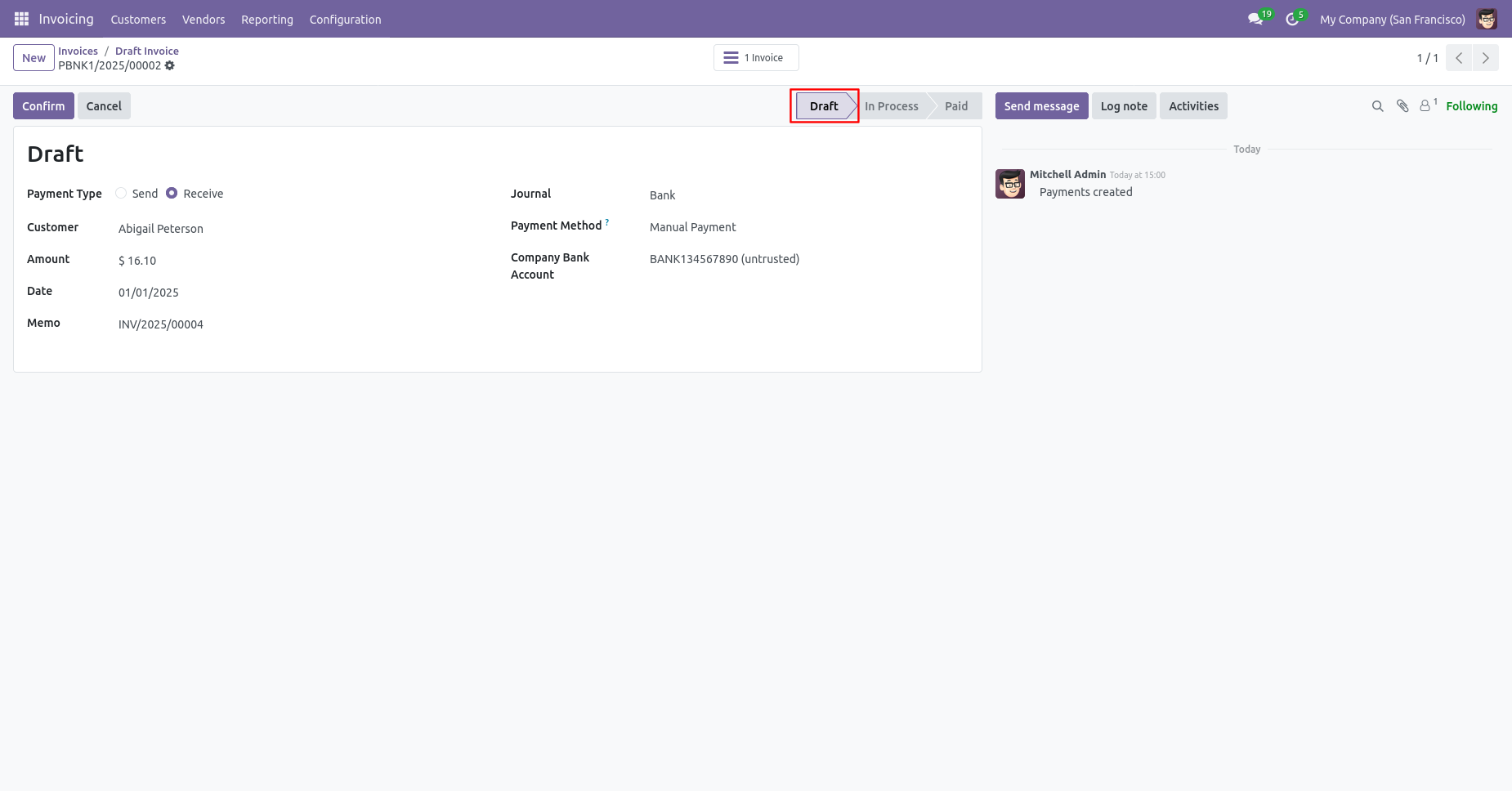 Payment reset to draft