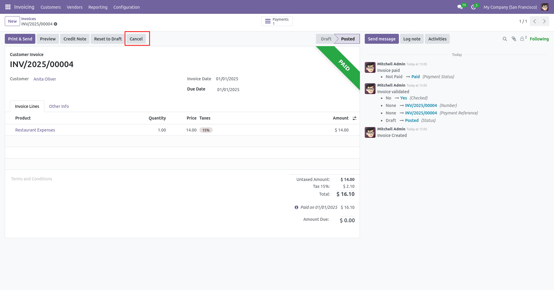 Cancel posted invoice