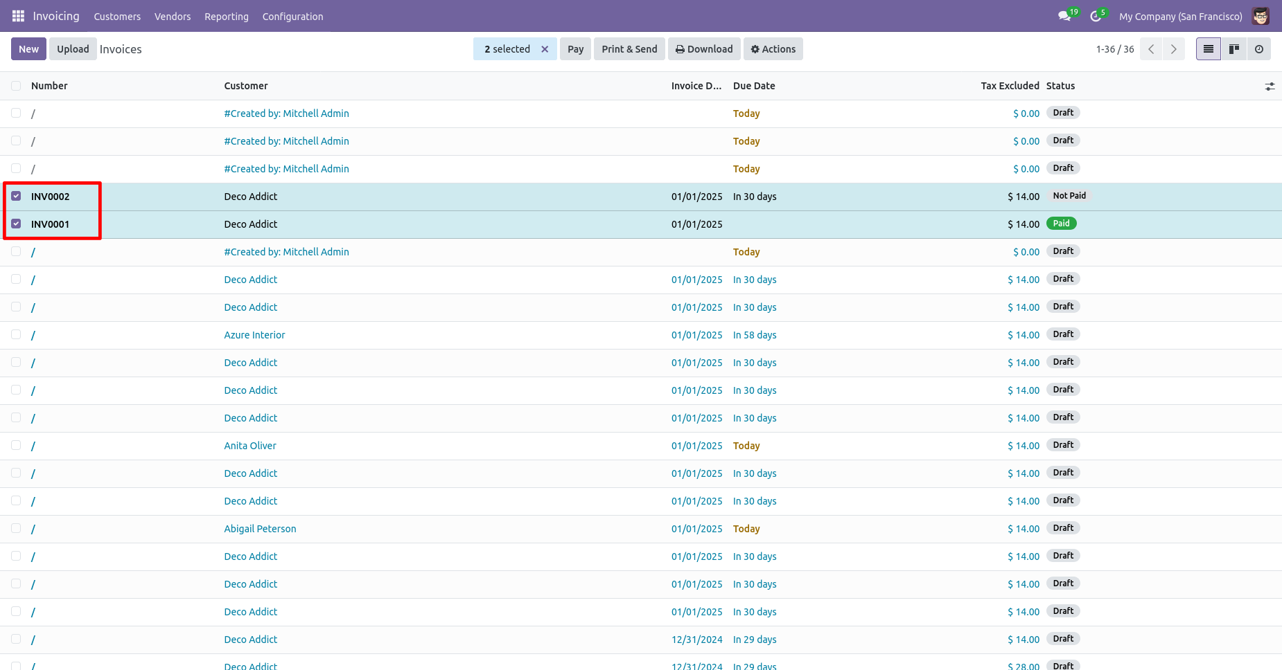 Multiple invoices selected for cancellation