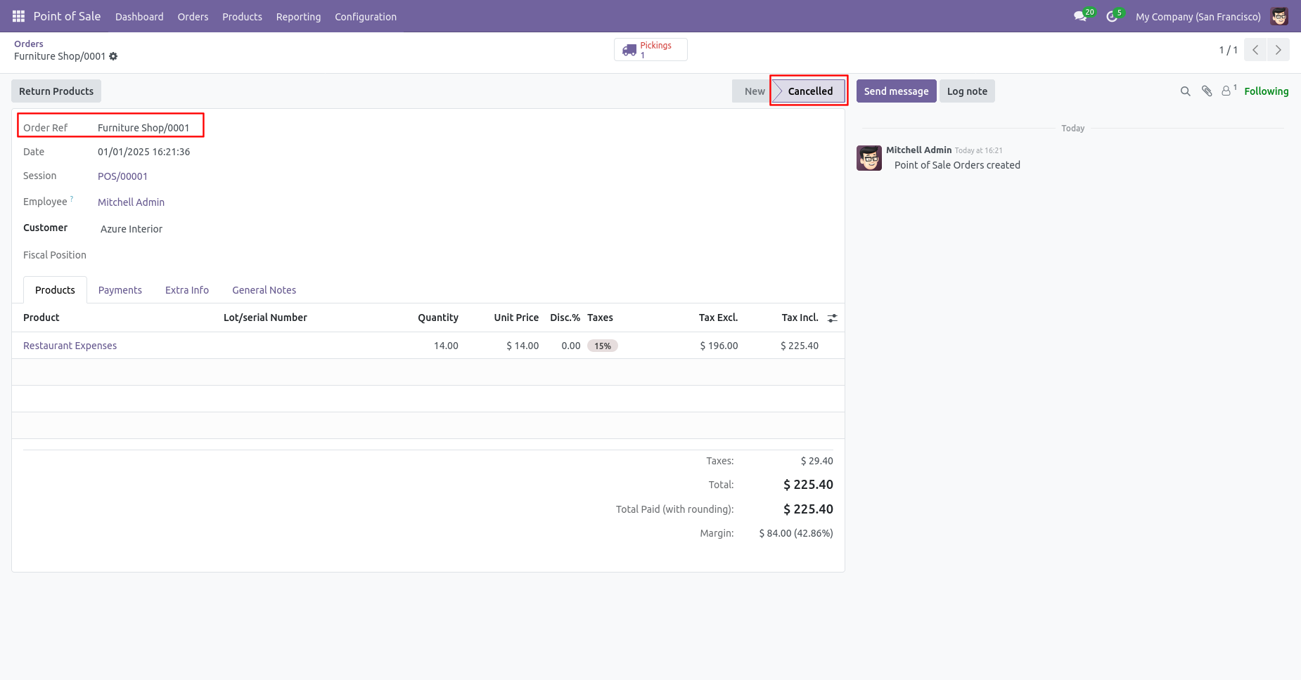 Cancelled POS order