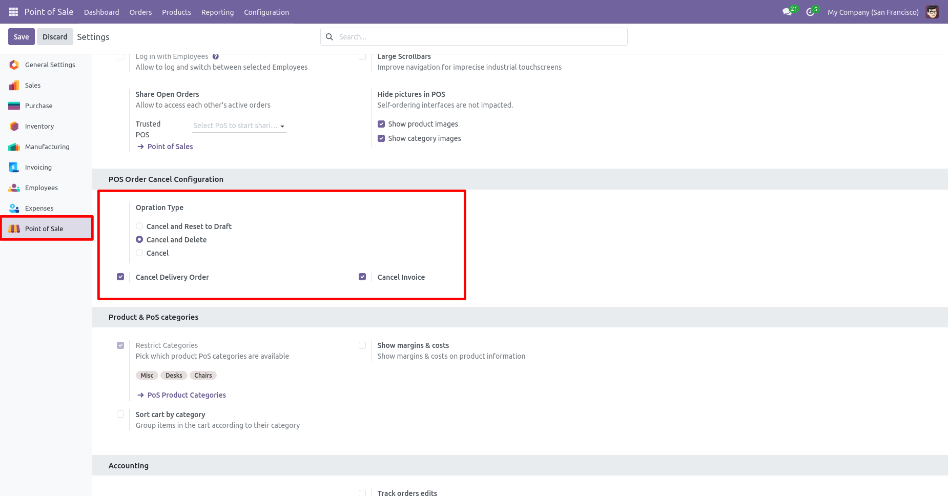POS cancellation and delete configuration