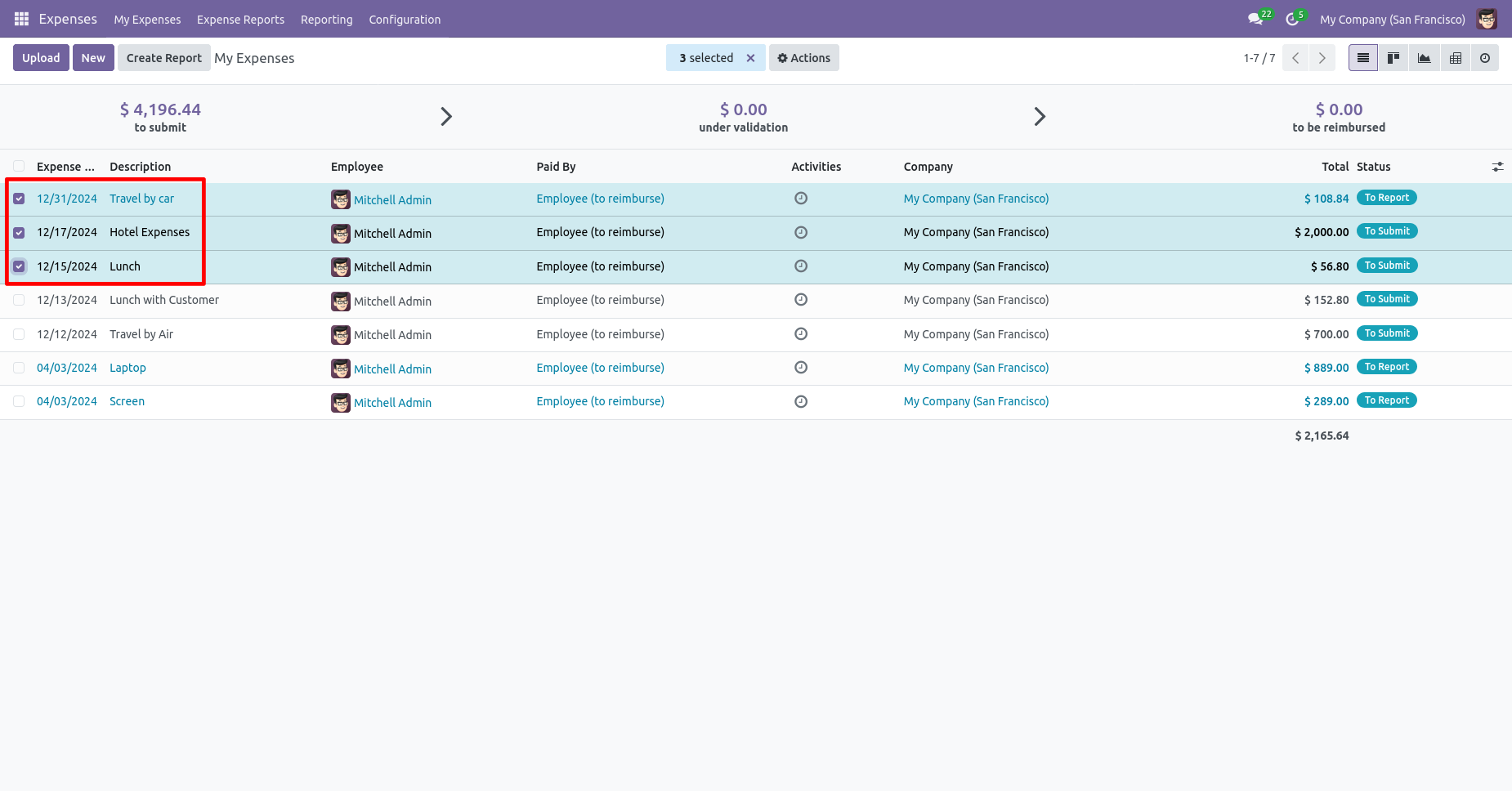 Multiple expenses selected for cancellation