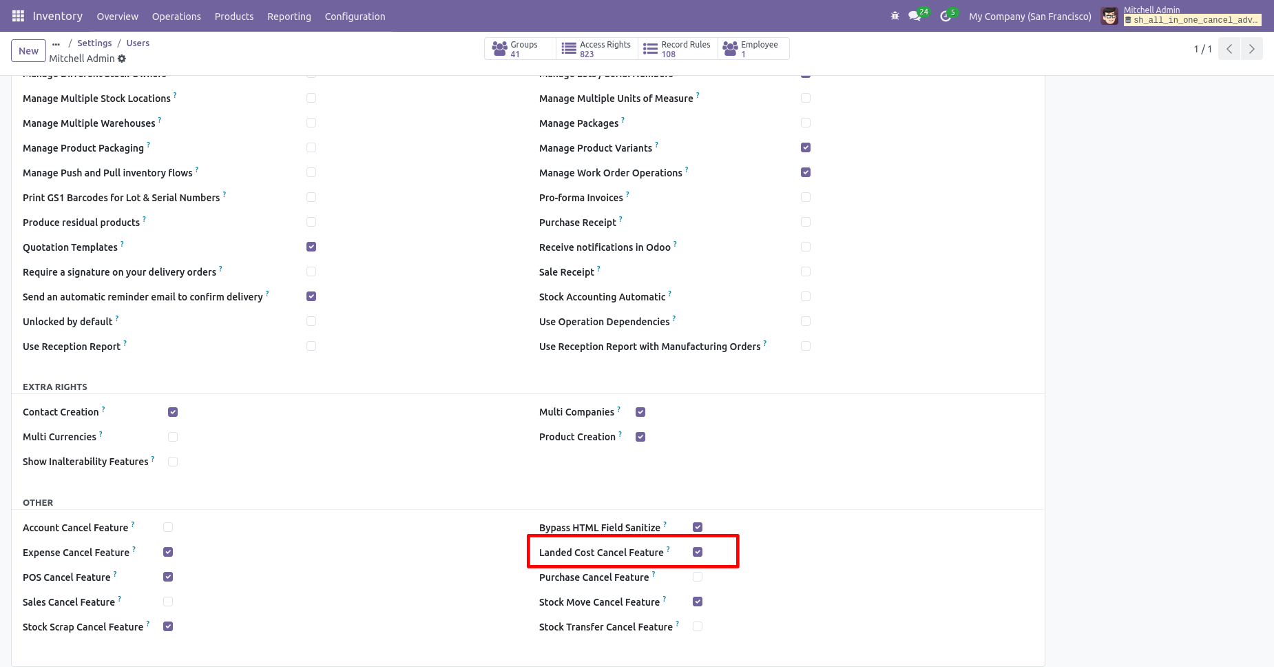 Landed cost cancellation configuration